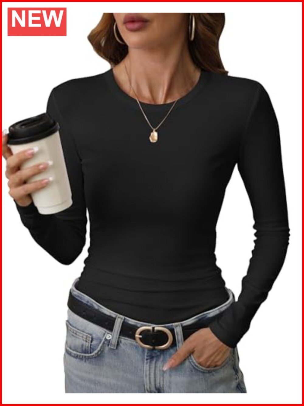 Womens Crewneck Long Sleeve Slim Fitted Stretchy Basic T-Shirt Casual Top